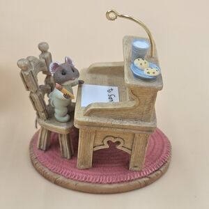 Hallmark Mouse Ornament with Brown Desk and Red Base